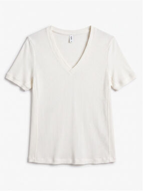 KOTN Waffle Knit V-neck Short Sleeves Tee Beige Top, Sz XL